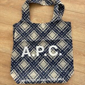A.P.C navy blue plaid tote bag